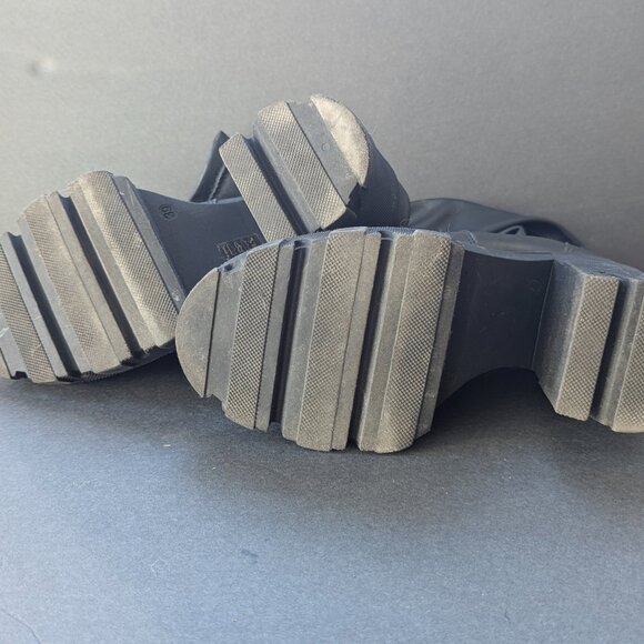 L'intervalle Platform Knee High Stretch Leather Boots Black Combat Chunky - 9 39 - Picture 7 of 12